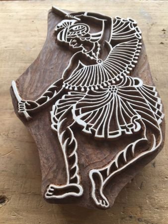 Dancing Man folk Art, hand carved Indian wood printing block; textile stamp; pottery stamp,