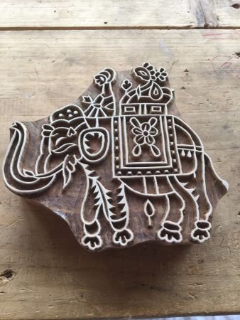 Elephant with howdah, hand carved Indian wood printing block; textile stamp; pottery stamp,