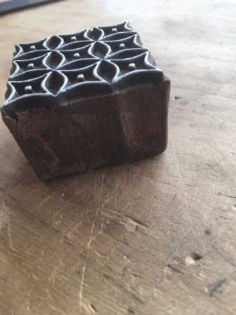 Repeat pattern square stamp, hand carved Indian wood printing block; textile stamp; pottery stamp,