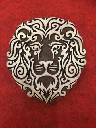 Lion Head Fabric Print Stamp Carve Wood Block Stamp Lion Face Block Print Stamp Hand Carved Printing Block For Printing Animal Soap Stamp