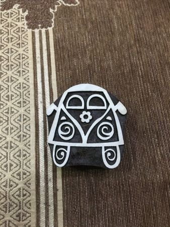 Indian Wooden Printing Block – Hippy Campervan, pottery stamp ceramic mould scrapbooking tjap batik printing floral carved stamps.