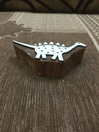 Indian Wooden Printing Block – Stegosaurus, hand carved Indian wood printing block; textile stamp; pottery stamp