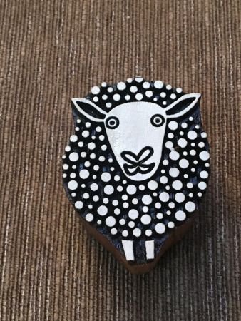 Dotty Sheep Indian hand carved wood block stamp, traditional stamp block for textile and fabric printing, pottery, DIY; Tjaps, sheep pottery