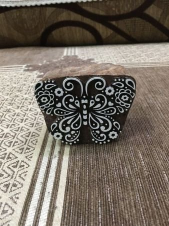 Indian Wooden Printing Block – Detailed Butterfly, hand carved Indian wood printing block; textile stamp; pottery stamp,