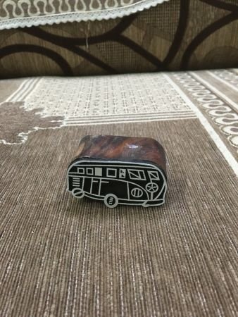 indian wooden printing block- camper van, hand carved Indian wood printing block; textile stamp; pottery stamp,