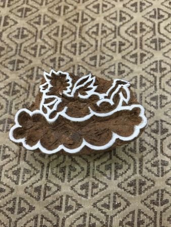 Fairy on Cloud, hand carved Indian wood printing block; textile stamp; pottery stamp,