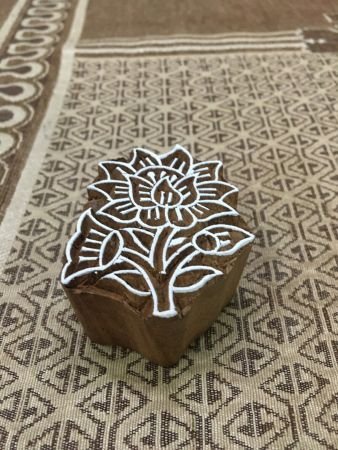 Flower with leaves, hand carved Indian wood printing block; textile stamp; pottery stamp,