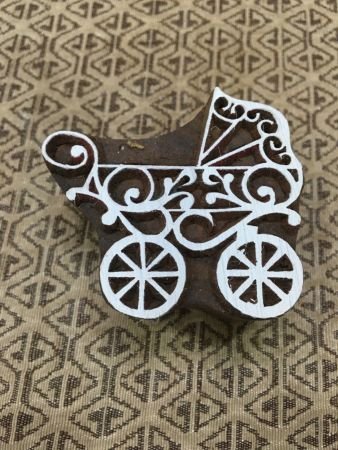 Indian Wooden Artistic Stamp: Wheeled Kids Wagon, Nostalgic Adventures in Playful Detail, handcarved, fabricstamp, etsyshop, TextileStamp,