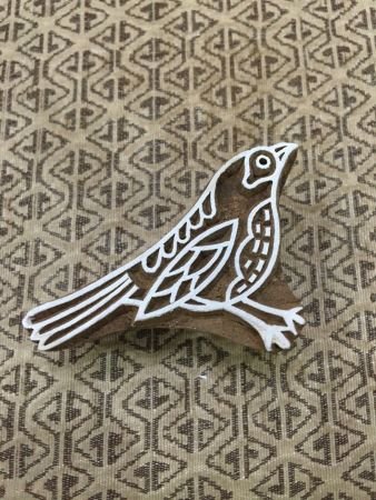 Sitting Bird, wooden pottery stamp, hand carved Indian wood printing block; textile stamp; pottery stamp,