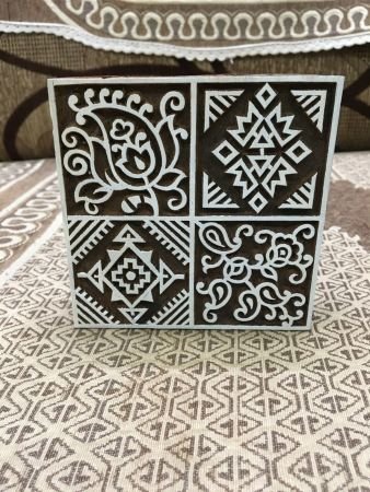 Square of squares Repeat Pattern, hand carved Indian wood printing block; textile stamp; pottery stamp,