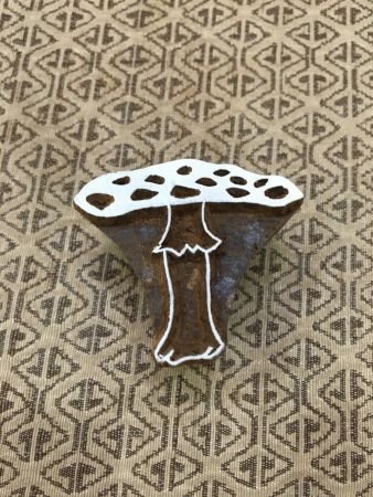 Mushroom Head, hand carved Indian wood printing block; textile stamp; pottery stamp,