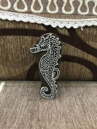 Zentangle Seahorse, hand carved Indian wood printing block; textile stamp; pottery stamp