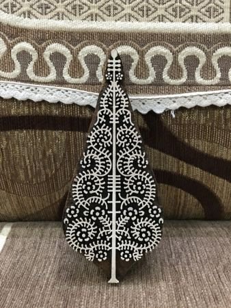 Oriental Christmas Tree, hand carved Indian wood printing block; textile stamp; pottery stamp