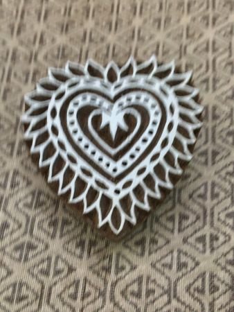 Heart Block, hand carved Indian wood printing block; textile stamp; pottery stamp,