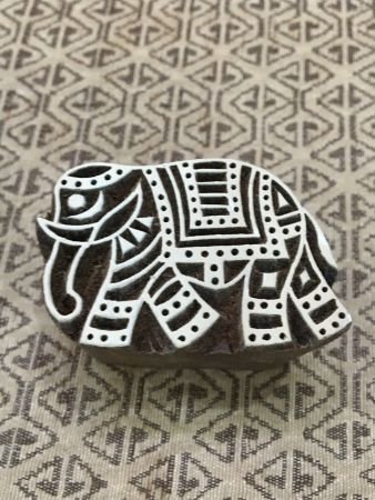 Smart Elephant, hand carved Indian wood printing block; textile stamp; pottery stamp,