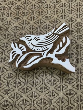 Bird on Branch, hand carved Indian wood printing block; textile stamp; pottery stamp