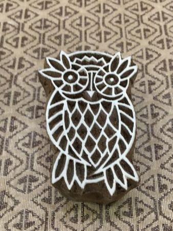 Medium Owl, hand carved Indian wood printing block; textile stamp; pottery stamp