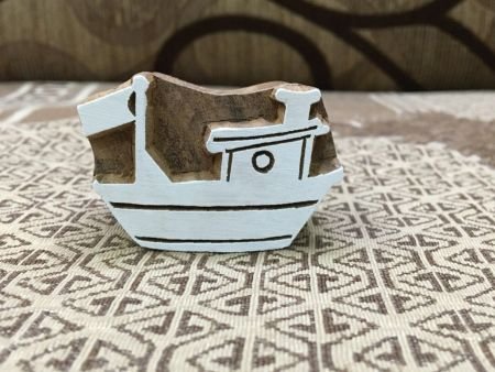 Sailing Boat, hand carved Indian wood printing block; textile stamp; pottery stamp,