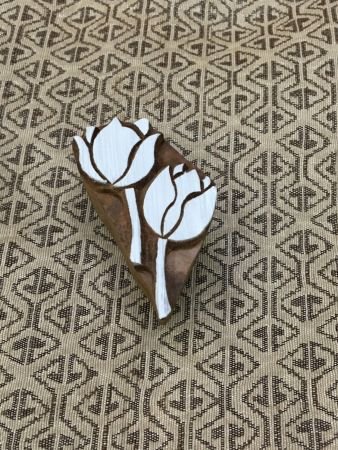 Blooming Elegance: Pair of Tulips Indian Wooden Printing Block Stamps, hand carved Indian wood printing block; textile stamp; pottery stamp,