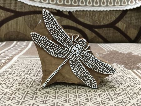 Ethereal Wings: Indian Wooden Printing Block - Detailed Dragonfly, hand carved Indian wood printing block; textile stamp; pottery stamp,