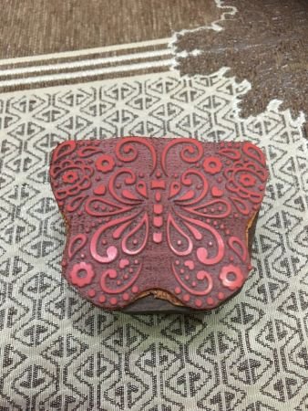 Detailed Butterfly wood mounted rubber stamp block, hand carved Indian wood printing block; textile stamp; pottery stamp,