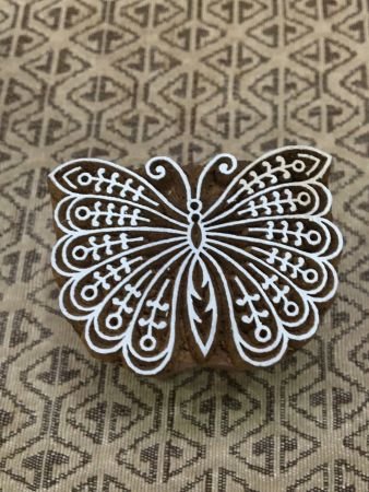 Fluttering Beauty: Indian Wooden Printing Block - Exquisite Butterfly Design, hand carved block; textile stamp; pottery stamp,