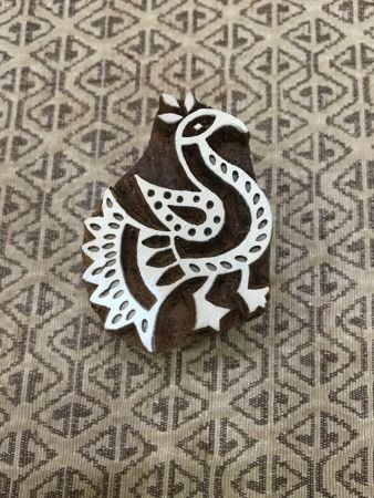 Regal Plumage: The Indian Artisan Peacock Printing Block Stamp, hand carved Indian wood printing block; textile stamp; pottery stamp