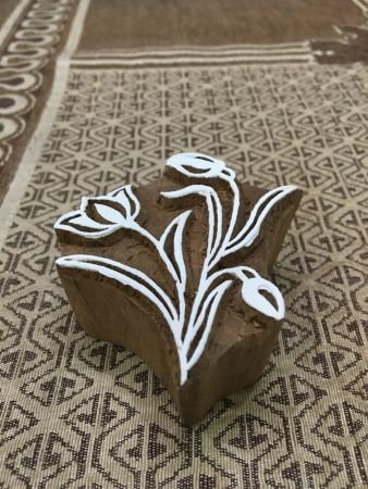 Ivy Bunch, hand carved Indian wood printing block; textile stamp; pottery stamp,