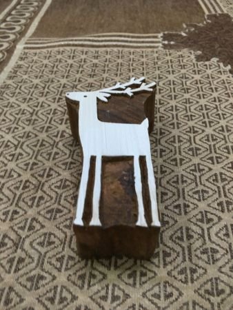 Solid Standing Deer, hand carved Indian wood printing block; textile stamp; pottery stamp,