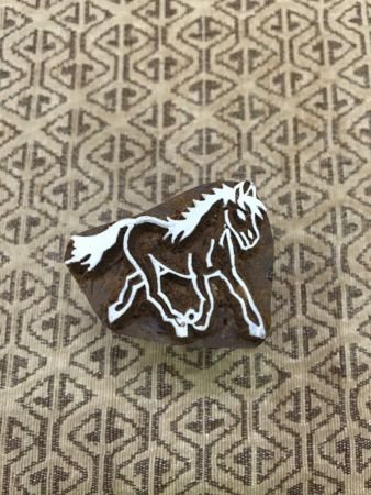 Graceful Gallop: Indian Artistic Handicraft - Running Horse Wooden Printing Block Stamp, hand carved block; textile stamp; pottery stamp,