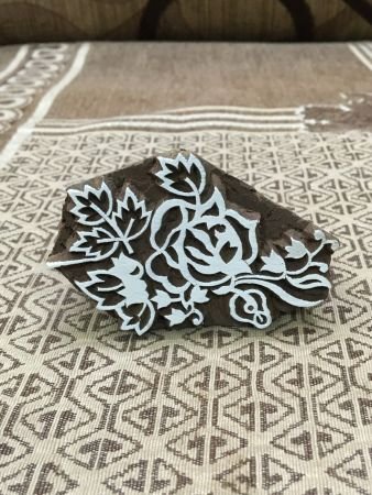 Rose Plant, hand carved Indian wood printing block; textile stamp; pottery stamp,