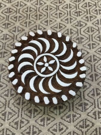 Dotty Swirl's Mandala, Round Hand Carved Indian Wooden Stamp , Wood Block for Textile Fabric Stamping Henna Pottery DIY