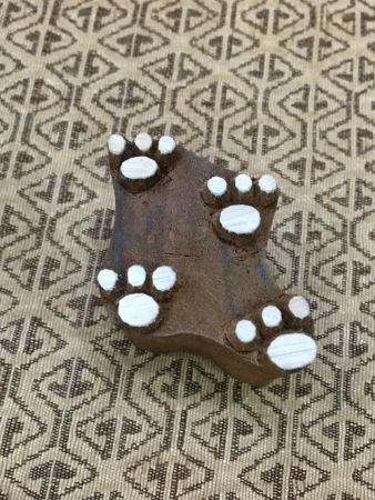 Walking Pair of Paws, hand carved Indian wood printing block; textile stamp; pottery stamp