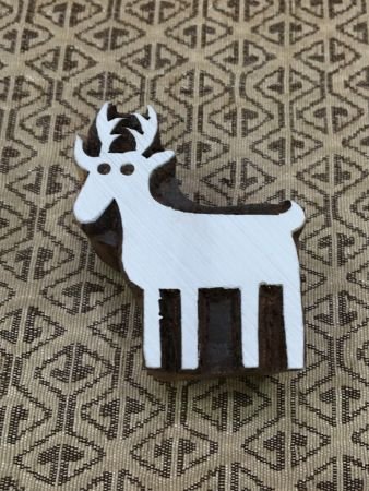 Solid Deer, hand carved Indian wood printing block; textile stamp; pottery stamp,