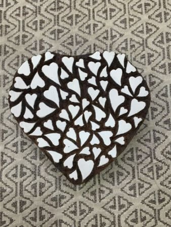 Sacred Love: Indian Wooden Printing Block - Detailed Heart of Hearts, hand carved Indian wood printing block; textile stamp; pottery stamp,