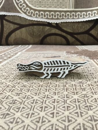 Indian Artistic Wooden Stamp: Gator, Majestic Alligator in Intricate Detail, hand carved Indian block; textile stamp; pottery stamp,