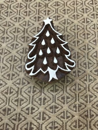 Christmas Tree Indian hand carved wood stamps; textile printing block, pottery stamps