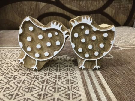 Double Delight: A Pair of Hen Wooden Printing Blocks Stamps, hand carved Indian wood printing block; textile stamp; pottery stamp,