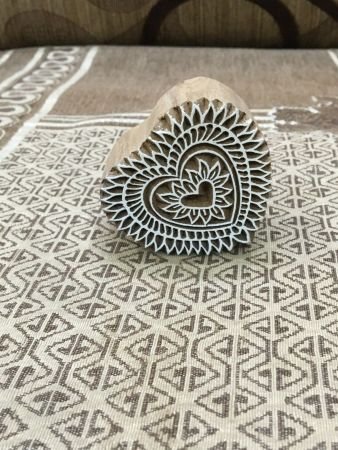 Heartfelt Elegance: Intricate Wooden Printing Block with Detailed Heart Design, hand carved Indian block; textile stamp; pottery stamp,