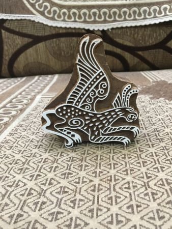 Griffin, hand carved Indian wood printing block; textile stamp; pottery stamp,