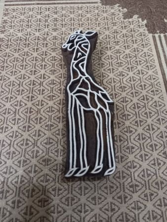 Giraffe, hand carved Indian wood printing block; textile stamp; pottery stamp,