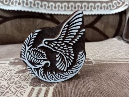 A Humming Bird around Flower ,hand carved Indian wood printing block; textile stamp; pottery stamp,