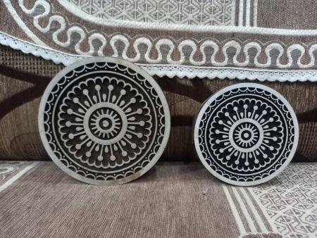 A Mandala Block ,Round Hand Carved Indian Wooden Stamp , Wood Block for Textile Fabric Stamping Henna Pottery DIY