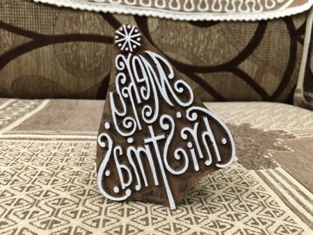 Curly Merry Christmas Tree pottery stamp ceramic mold scrapbooking tjap batik printing floral carved stamps.