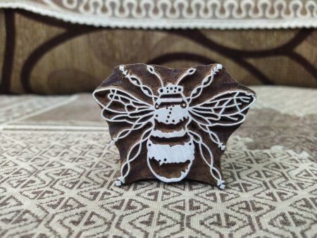 Honey Bee, Bumble Bee, hand carved Indian wood printing block; textile stamp; pottery stamp,