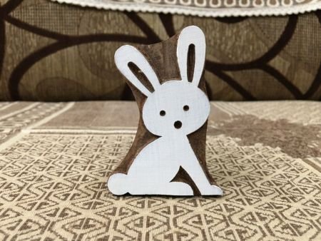 Indian Wooden Printing Block - Funky Easter Bunny pottery stamp ceramic mold scrap booking tjap batik printing floral carved stamps.