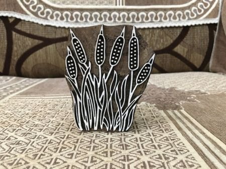 Wood Printing Block Wood Stamp Features Cattails, Finely Hand Carved On Wood Block Pottery Stamp Block Print Stamp Indian Stamp 88x63mm.