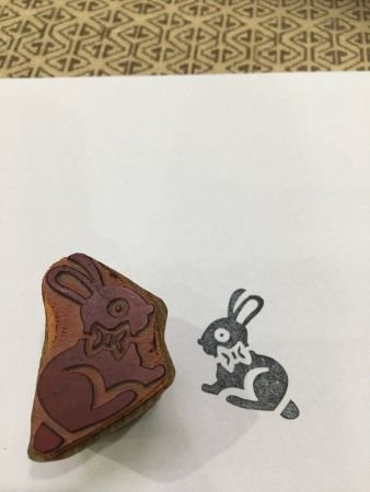 Indian Wooden Printing Block – Bunny With Bow Wood Mounted Rubber Stamp