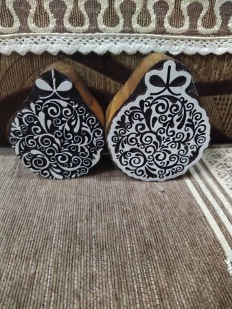 Positive & Negative Pair Of Detailed Christmas Bauble, hand carved Indian wood printing block; textile stamp; pottery stamp,