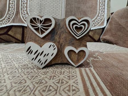 Set Of Hearts pottery stamp ceramic mold scrapbooking tjap batik printing floral carved stamps.